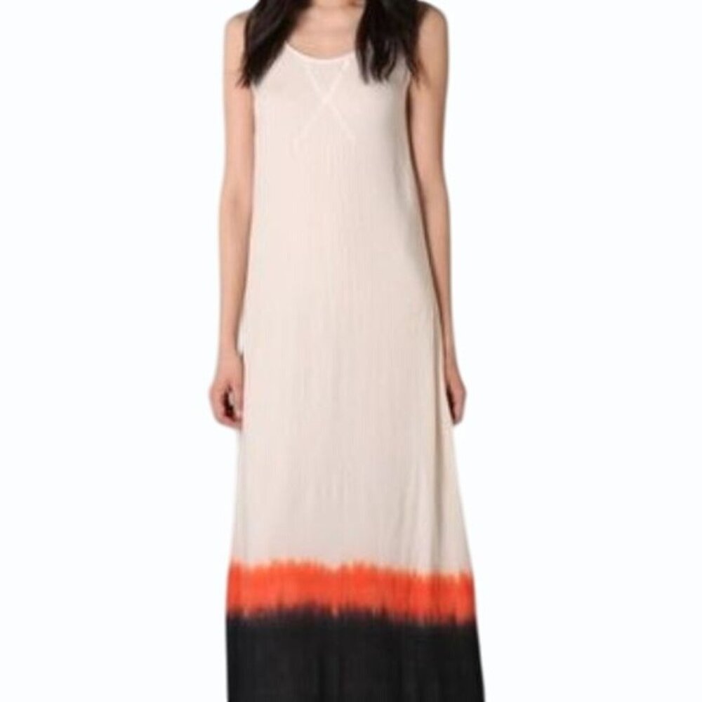 Aiko Bamboo Maxi Dress XS Ivory Ombre Orange Black Sleeveless Relaxed Fit Beachy